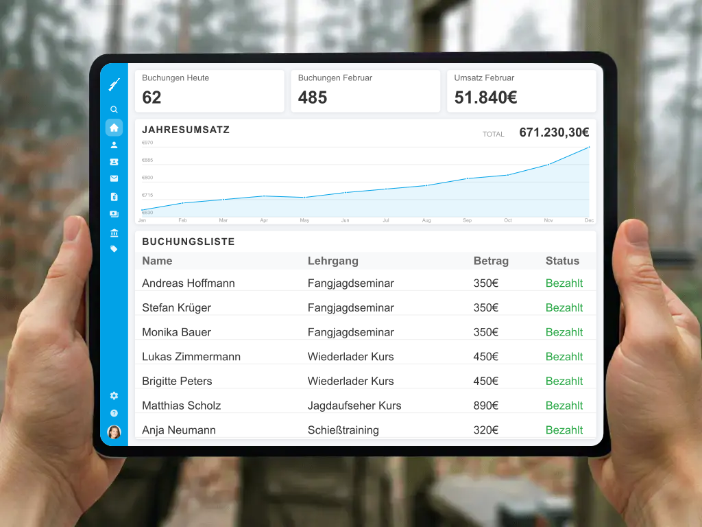 Online-Buchungssystem für Jagdkurse und Schießtraining inklusive Verkauf von Jagdausrüstung und Zubehör