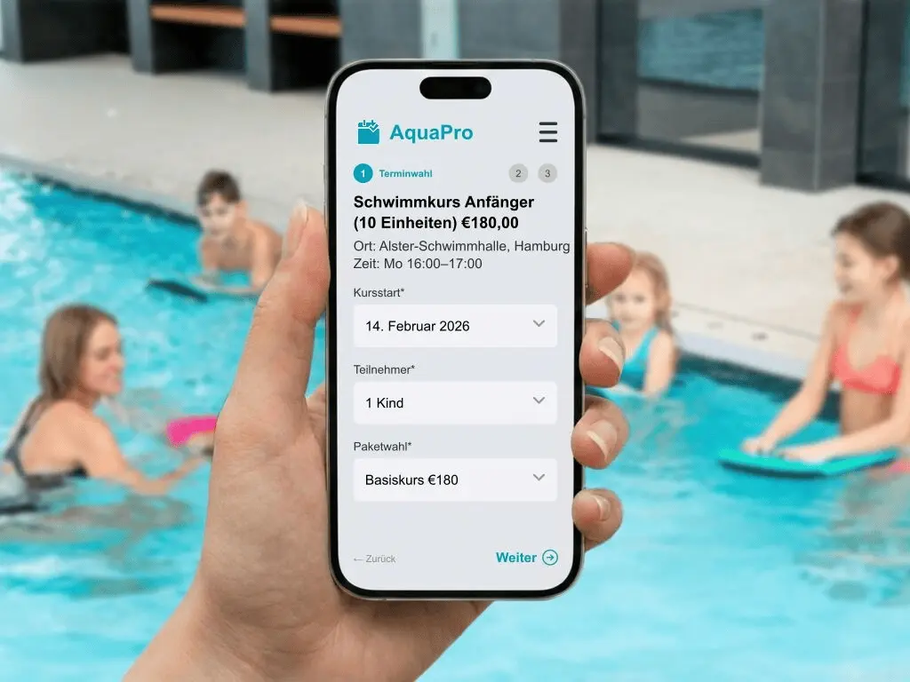 Schwimmkurs Online Anmeldung für Kinder und automatische Warteliste Verwaltung