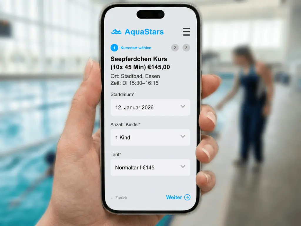 Schwimmkurs Online Anmeldung für Kinder und automatische Warteliste Verwaltung