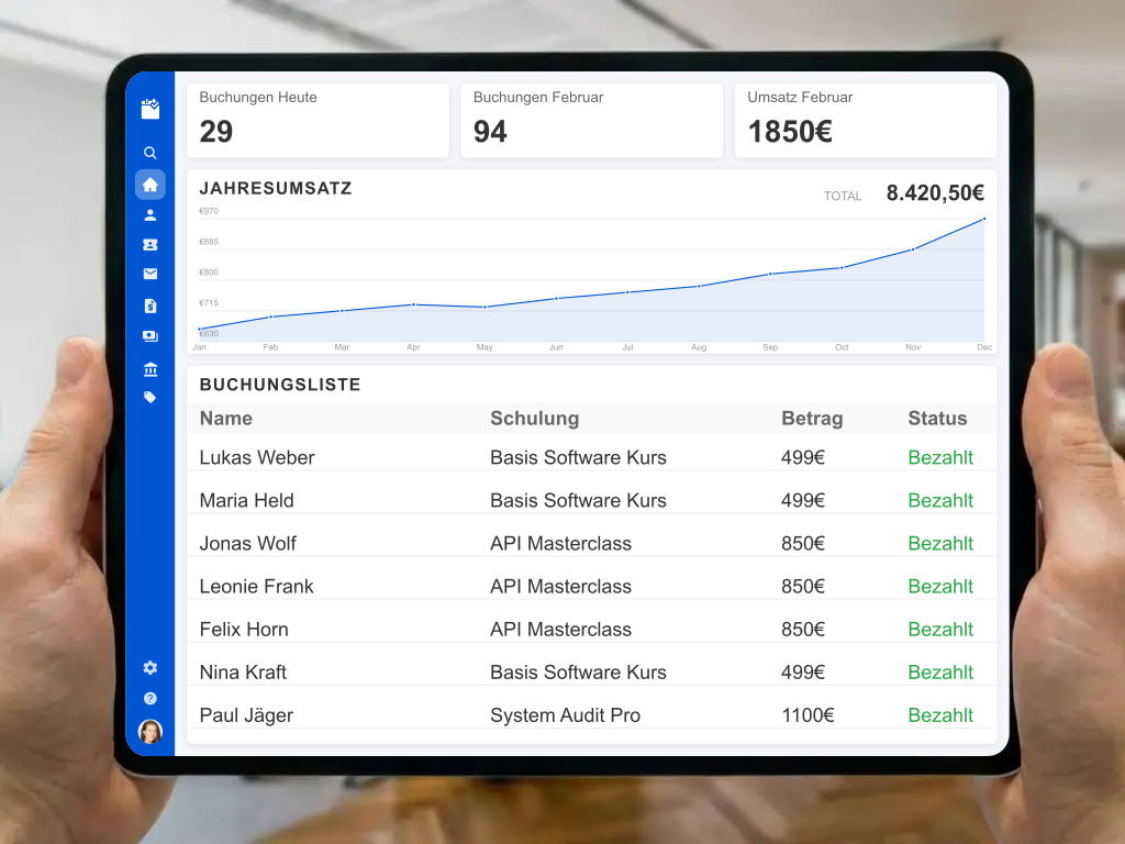 Integrierte Online-Zahlungsmethoden und E-Rechnung kompatible Finanzbuchhaltung für moderne Dienstleister