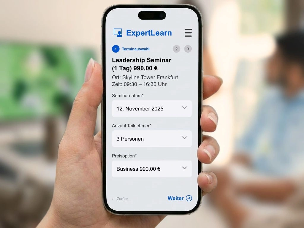 Online-Buchungsmaske für Seminare und Workshops auf einer Website integriert zur automatischen Teilnehmeranmeldung