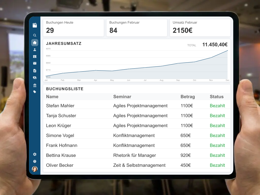 Digitale Verwaltung von Teilnehmerlisten und automatisierter Rechnungsversand für Seminare und Fortbildungen